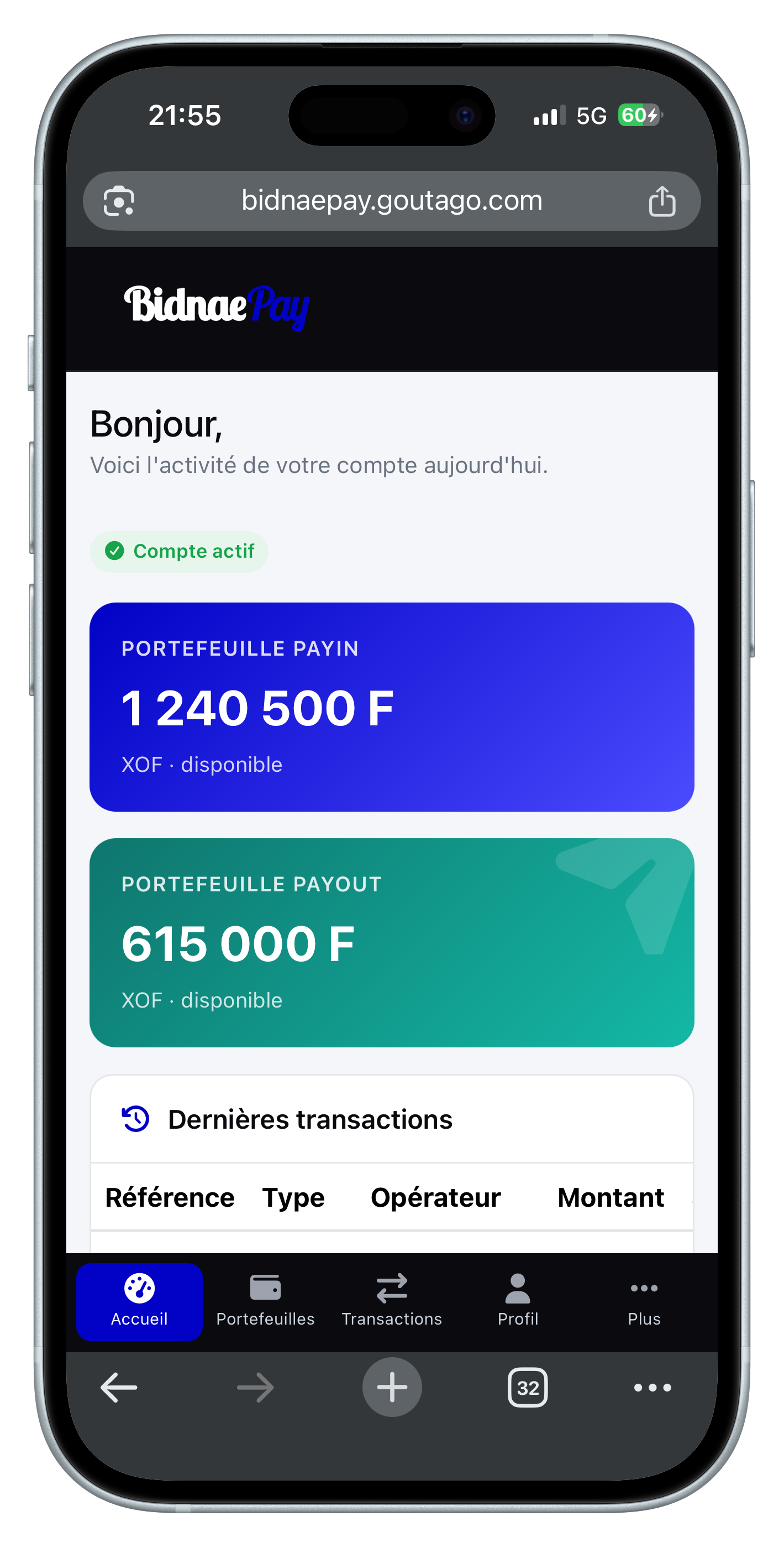 Aperçu application BIDNAE PAY